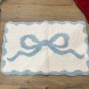 White and Blue Bath Mat with Bow Design - little girls bathroom rugs